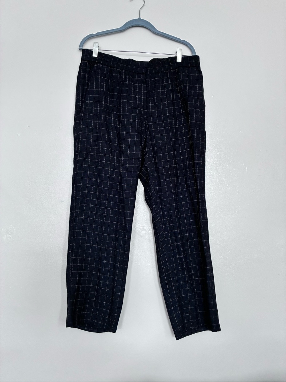 Eileen Fisher dark blue with white grid checkered pants